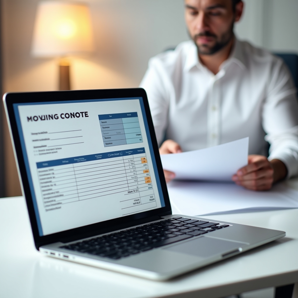 Anteprima di un template di preventivo per trasloco su schermo, con voci dettagliate e layout professionale